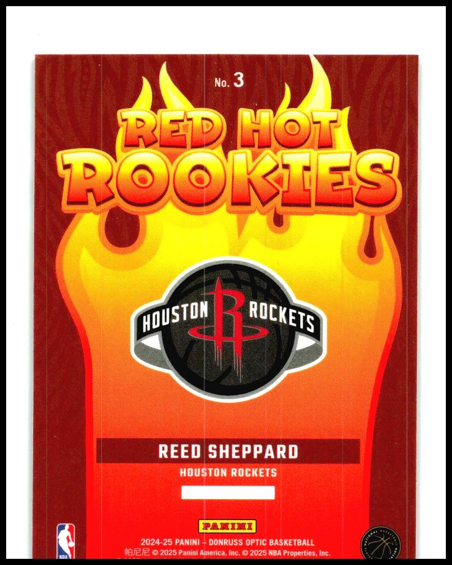 2024-25 Donruss Optic Red Hot Rookies #3 Reed Sheppard Houston Rockets