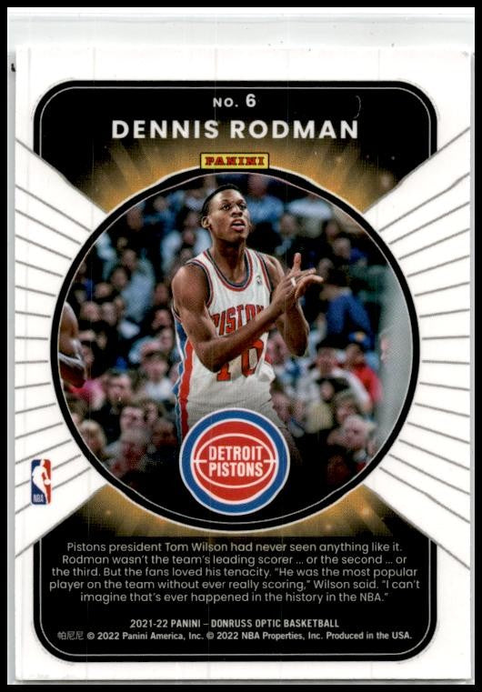 2021-22 Donruss Optic Winner Stays #6 Dennis Rodman Detroit Pistons