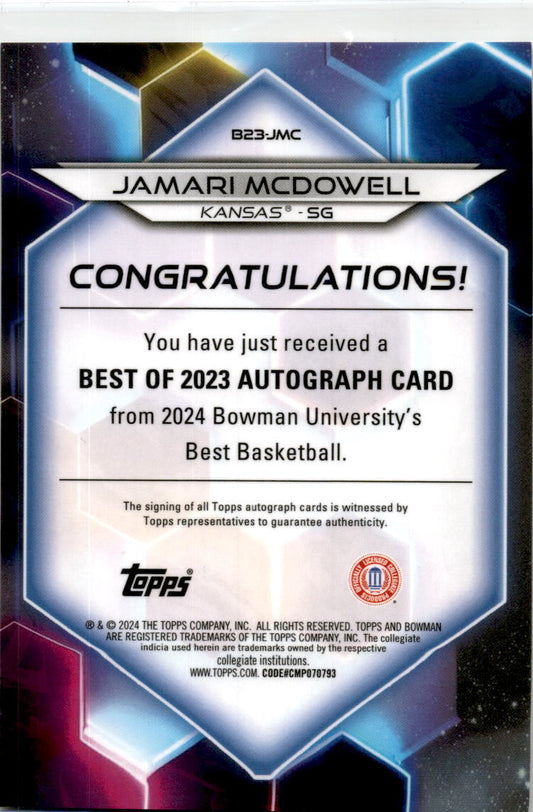 2023-24 Bowman University Best Gold #B23-JMC JAMARI MCDOWELL /50 Kansas
