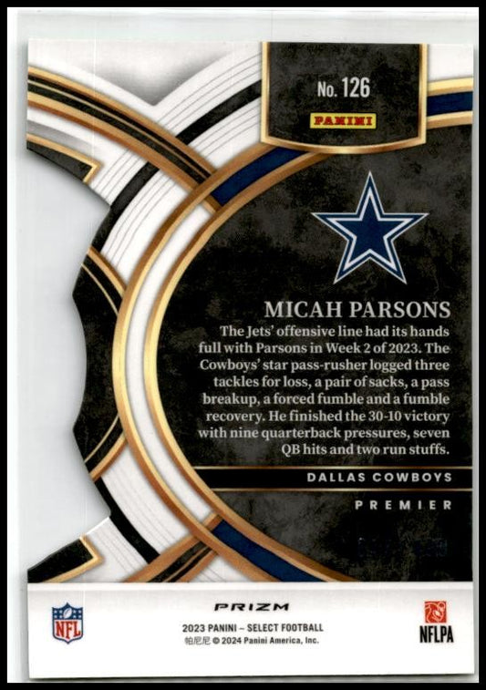 2023 Panini Select Neon Green Prizms Die Cuts #126 Micah Parsons Dallas Cowboys