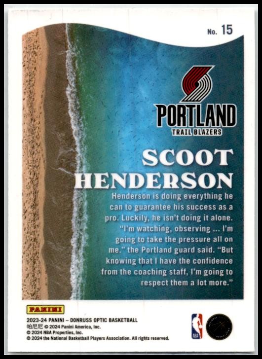 2023-24 Donruss Optic Splash #15 Scoot Henderson Portland Trail Blazers