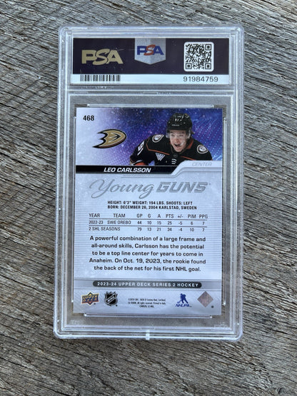 2023-24 Upper Deck #468 Leo Carlsson Young Guns RC - Graded PSA 9 Anaheim Ducks
