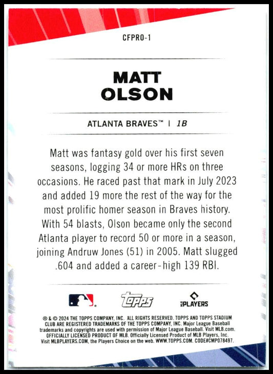 2024 Stadium Club Chief Fantasy Professionals #CFPRO-1 Matt Olson Atlanta Braves
