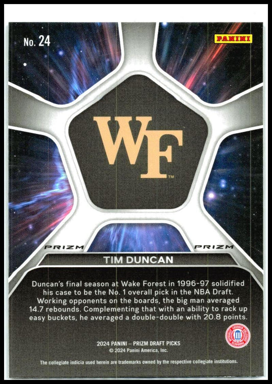 2024 Panini Prizm Draft Picks Deep Space Prizms Silver #24 Tim Duncan Spurs