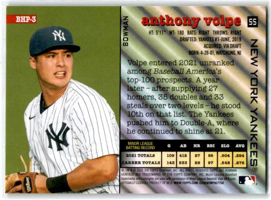 2022 Bowman Heritage Prospects #BHP-3 Anthony Volpe New York Yankees