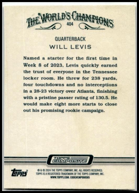 2023 Topps Composite #404 Will Levis Rookie Tennessee Titans