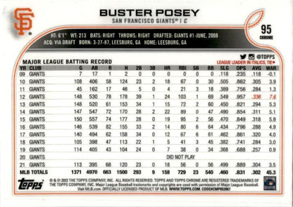 2022 Topps Chrome #95 Buster Posey San Francisco Giants