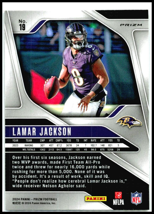 2024 Panini Prizm Silver #19 Lamar Jackson Baltimore Ravens