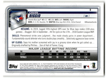 2020 Bowman Gold Parallel Cavan Biggio 32/50 Toronto Blue Jays #8