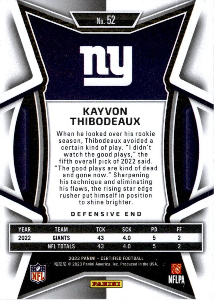 2023 Panini Certified Blue Mirror #52 Kayvon Thibodeaux /75  New York Giants