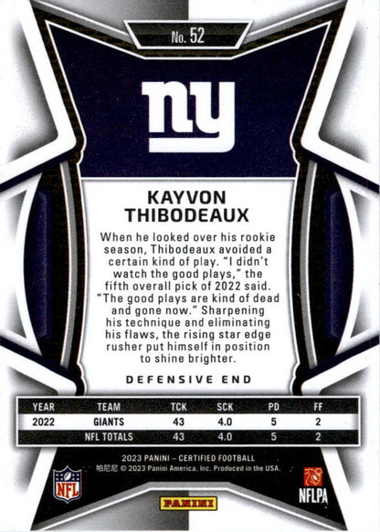 2023 Panini Certified Blue Mirror #52 Kayvon Thibodeaux /75  New York Giants