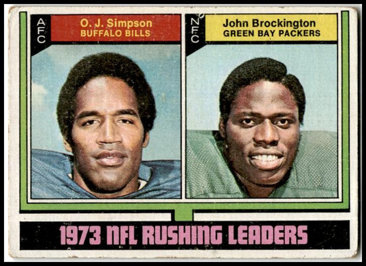 1974 Topps #328 1973 NFL Rushing Leaders (O.J. Simpson / John Brockington)