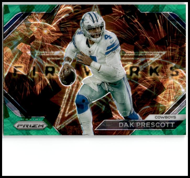 2023 Panini Prizm Fireworks Prizms Green Ice #F-5 Dak Prescott Dallas Cowboys