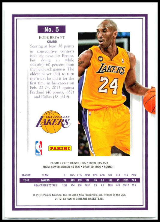 2012-13 Panini Crusade #5 Kobe Bryant Los Angeles Lakers
