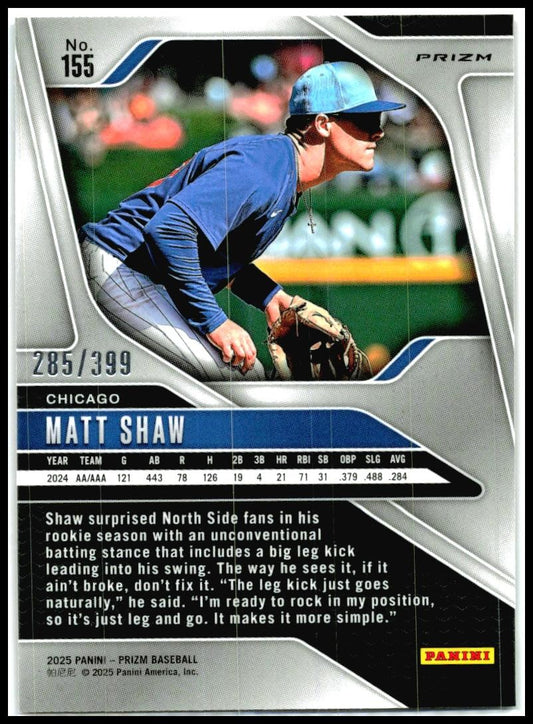 2025 Panini Prizm Red Pulsar Prizms #155 Matt Shaw #/399 Chicago Cubs