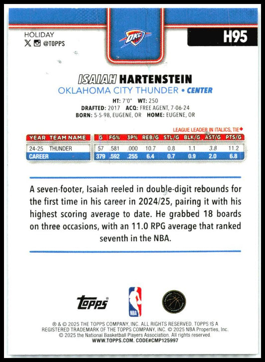 2025-26 Topps Holiday Glitter Holiday #H95 Isaiah Hartenstein Thunder