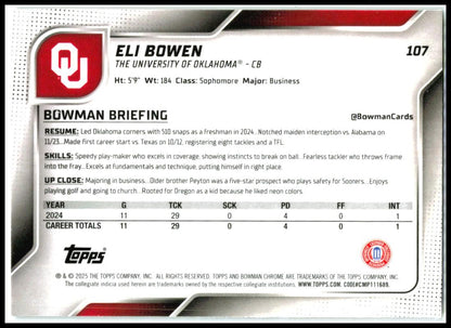 2025 Bowman University Chrome Teal Lava Refractor #107 Eli Bowen Oklahoma