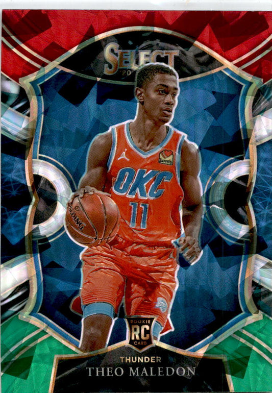 2020-21 Panini Select Red White Green Cracked Ice #94 Theo Maledon Thunder