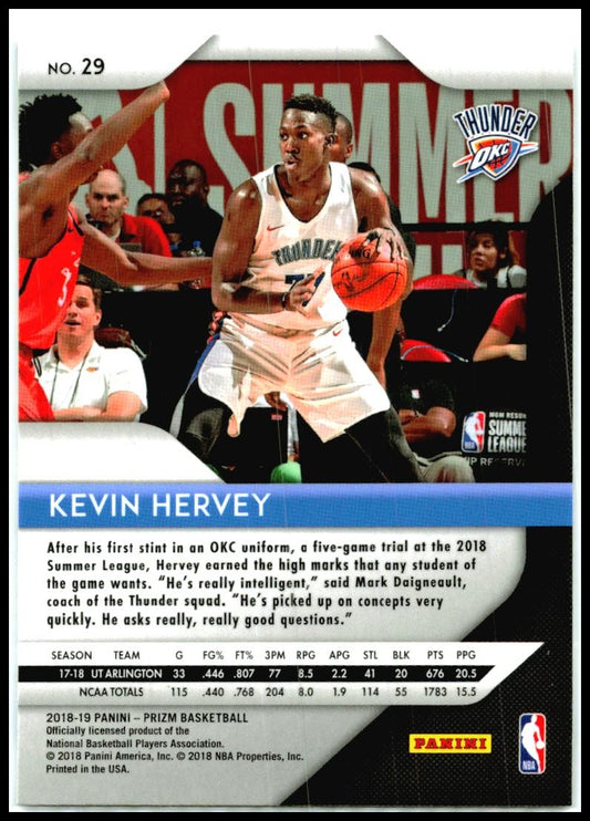 2018-19 Panini Prizm #29 Kevin Hervey Rookie Oklahoma City Thunder