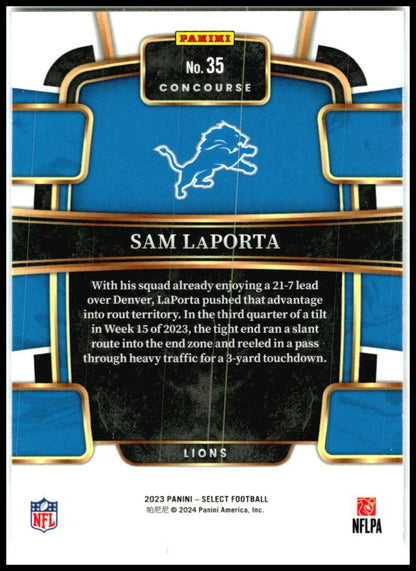 2023 Panini Select #35 Sam LaPorta Rookie Detroit Lions