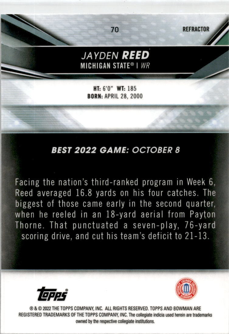 2022-23 Bowman's Best University Refractor #70 Jayden Reed  Michigan State