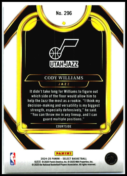 2024-25 Panini Select Blue #296 Cody Williams Utah
