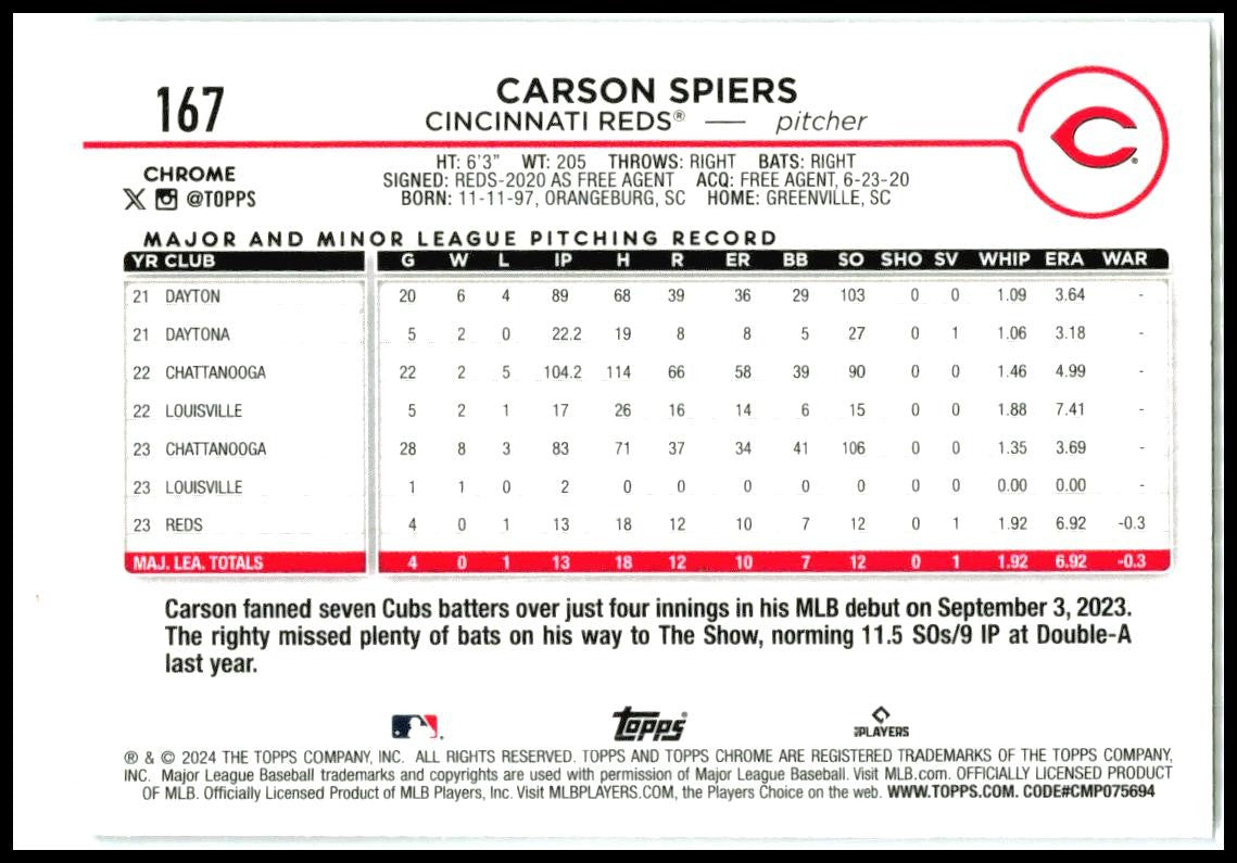 2024 Topps Raywave #365 Carson Spiers Rookie Cincinnati Reds