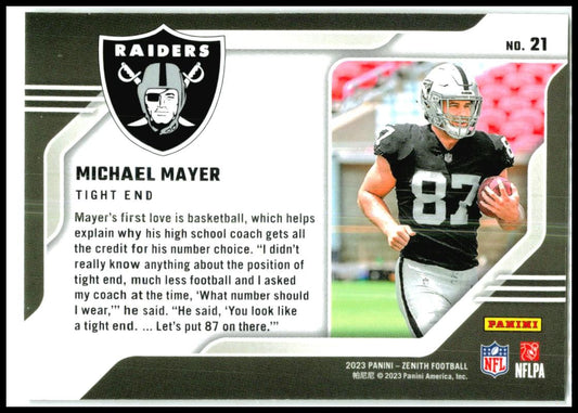 2023 Panini Zenith Behind the Numbers #21 Michael Mayer Las Vegas Raiders