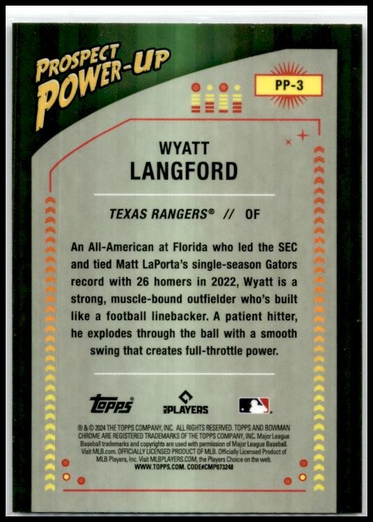 2024 Bowman Prospect Power-Up #PP-3 Wyatt Langford Texas Rangers
