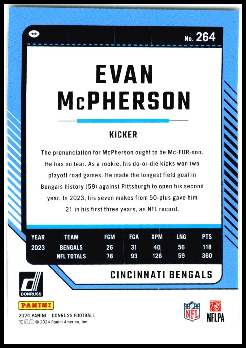 2024 Donruss #264 Evan McPherson Cincinnati Bengals