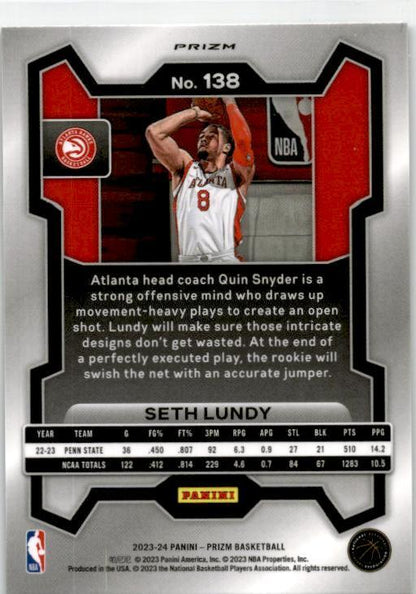 2023-24 Panini Prizm Prizms Green #138 Seth Lundy Rookie Atlanta Hawks