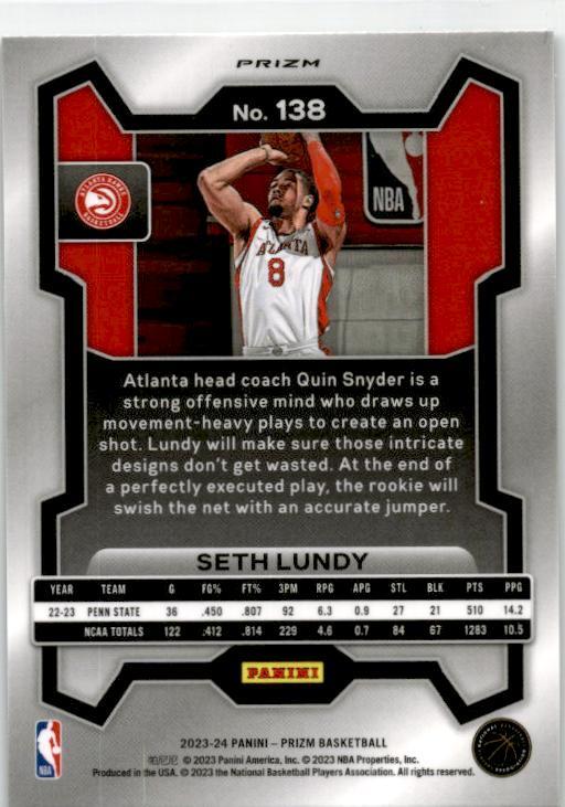 2023-24 Panini Prizm Prizms Green #138 Seth Lundy Rookie Atlanta Hawks