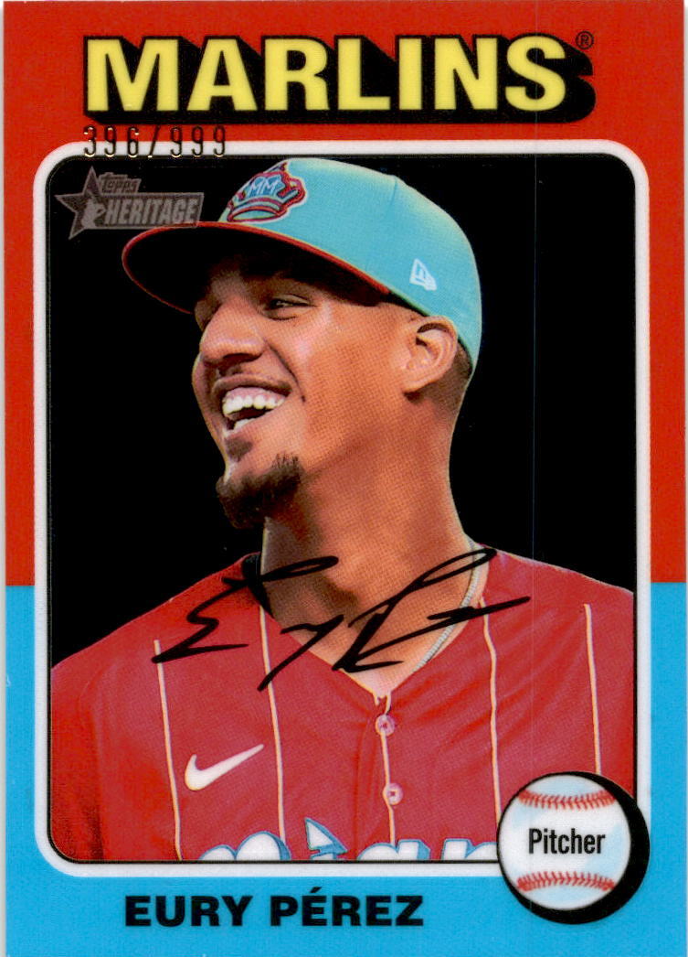 2024 Topps Heritage Chrome #374 Eury Pérez #/999 Miami Marlins