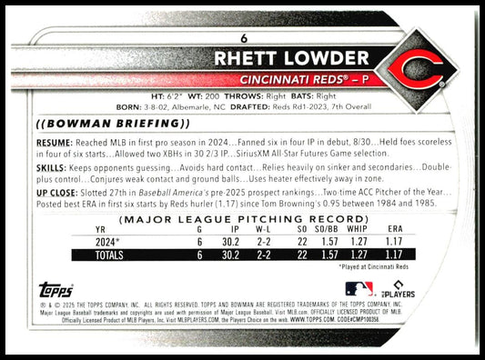 2025 Bowman #6 Rhett Lowder