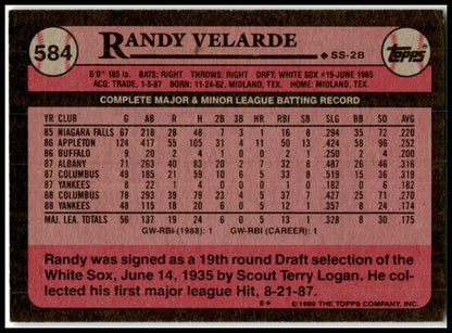 1989 Topps #584 Randy Velarde New York Yankees