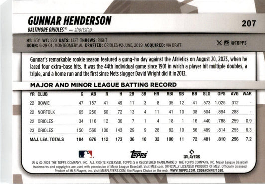 2024 Topps Big League Rainbow foil #207 Gunnar Henderson Baltimore Orioles