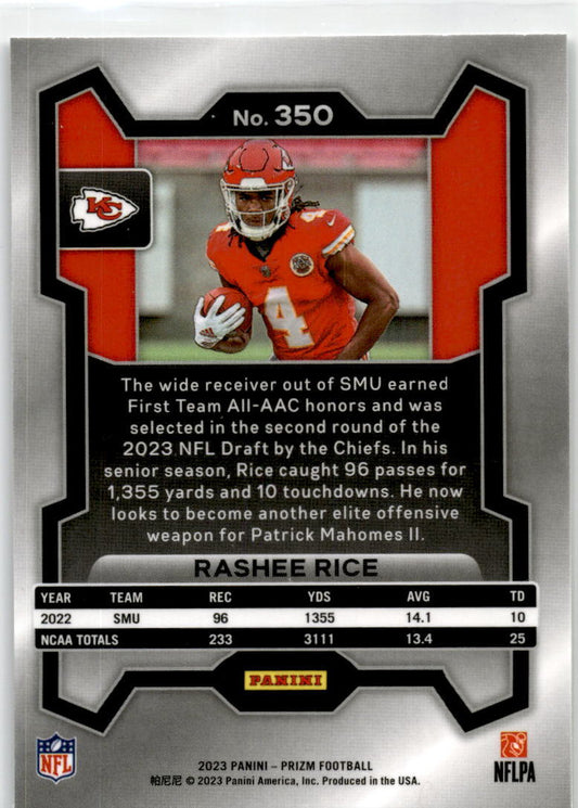 2023 Panini Prizm #350 Rashee Rice Rookie Kansas City Chiefs
