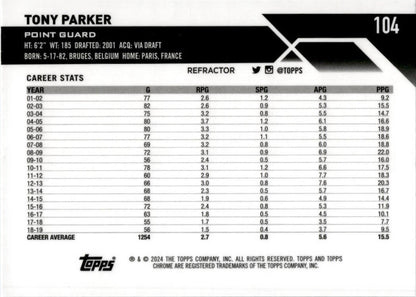 2023-24 Topps Chrome Basketball #104 Tony Parker San Antonio Spurs