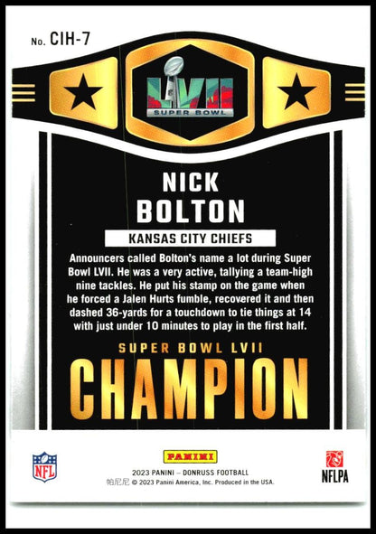 2023 Donruss Champ is Here #CIH-7 Nick Bolton Kansas City Chiefs