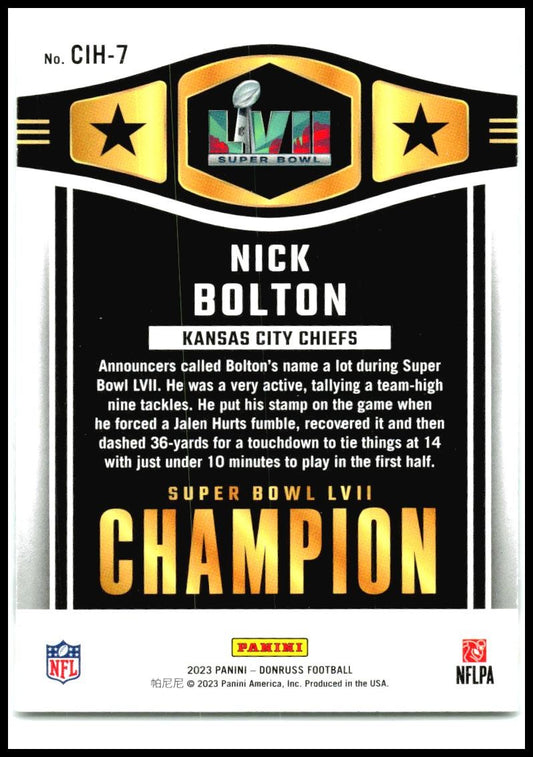 2023 Donruss Champ is Here #CIH-7 Nick Bolton Kansas City Chiefs