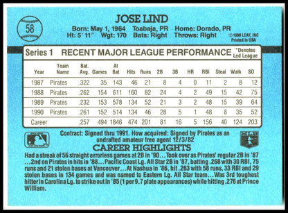1991 Donruss #58 Jose Lind Pittsburgh Pirates