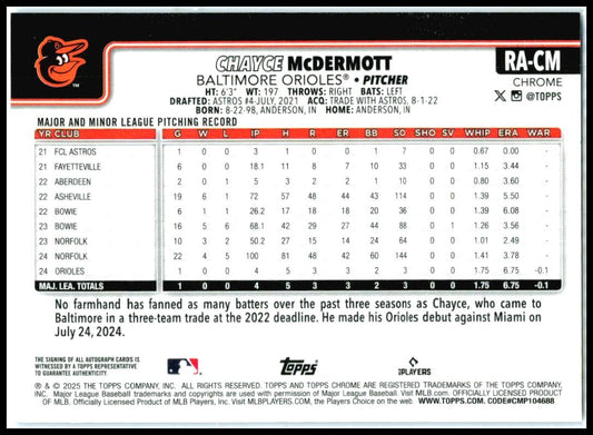 2025 Topps Chrome Blue Raywave Auuto /150 #RA-CM Chayce McDermitt Rookie Auto