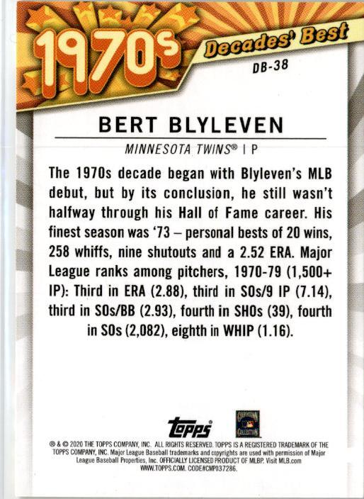 2020 Topps Decades Best #DB-38 Bert Blyleven Minnesota Twins