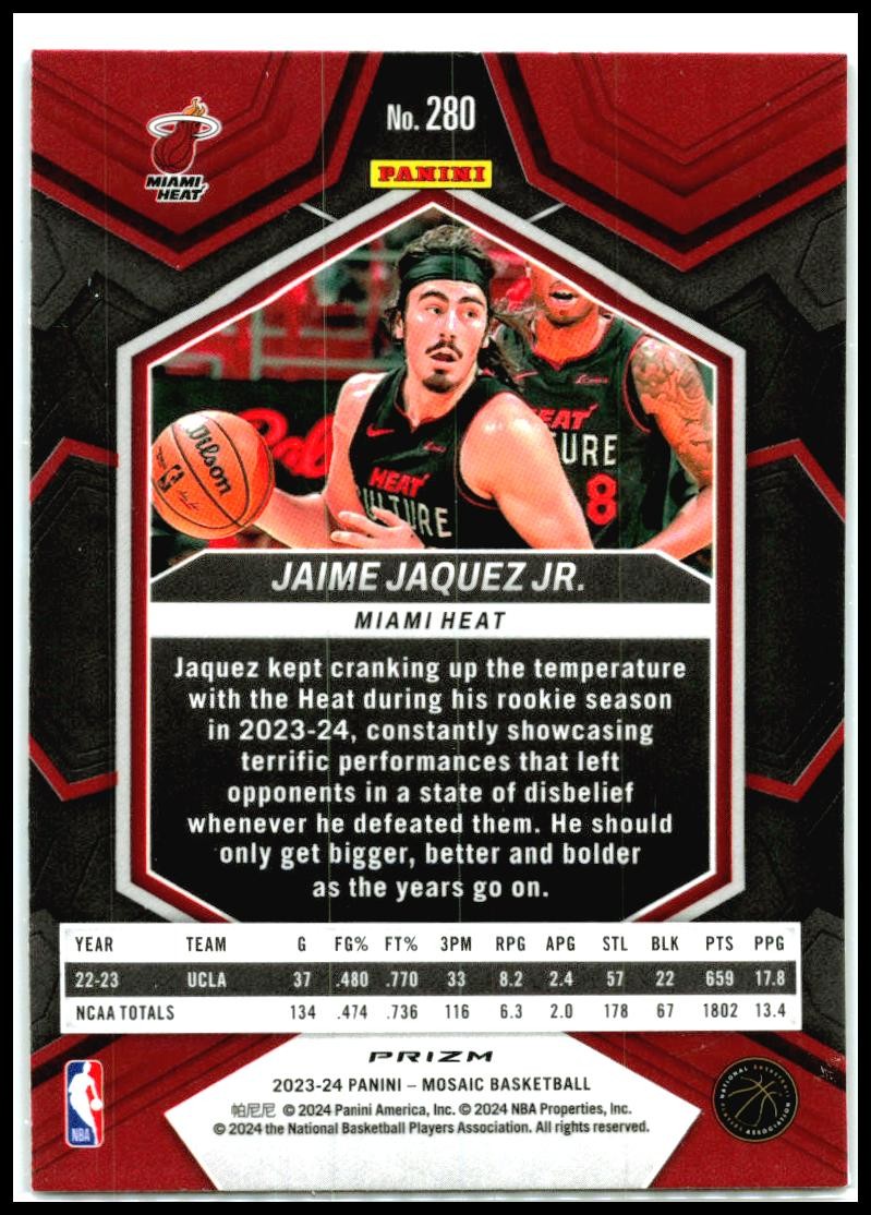 2023-24 Panini Mosaic Genesis #280 Jaime Jaquez Jr. Miami Heat