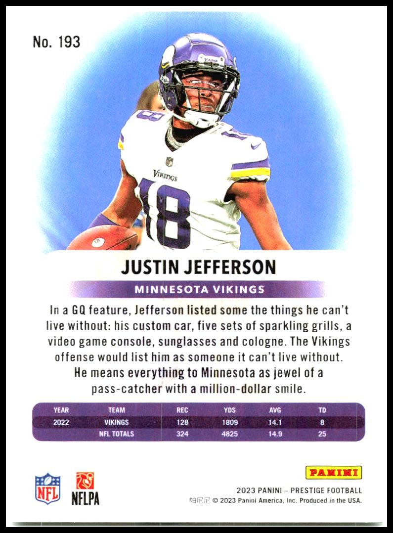 2023 Panini Prestige #193 Justin Jefferson Minnesota Vikings