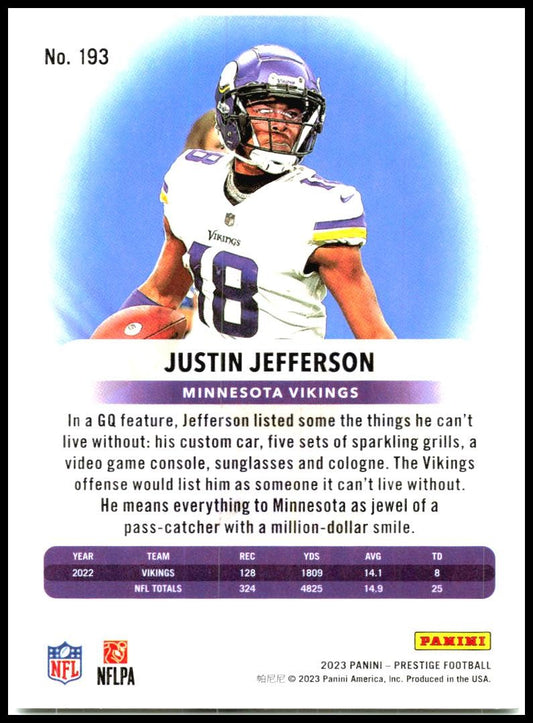 2023 Panini Prestige #193 Justin Jefferson Minnesota Vikings