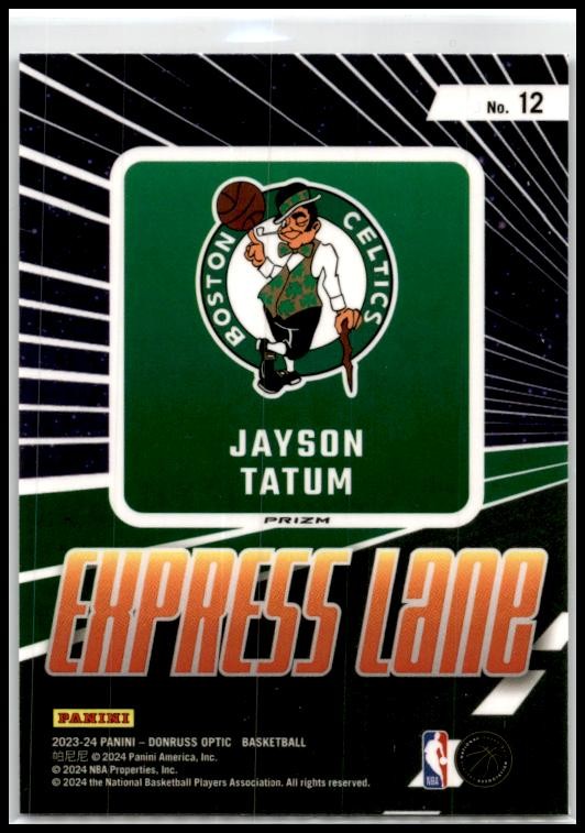 2023-24 Donruss Optic Express Lane Purple #12 Jayson Tatum Boston Celtics