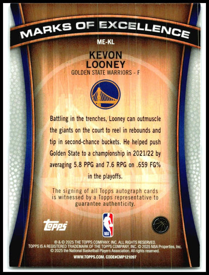 2025-26 Topps Marks of Excellence #ME-KL Kevon Looney Auto Golden State Warriors