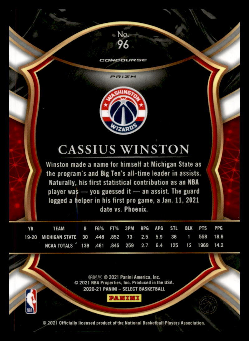 2021 Panini Select Blue #96 Cassius Winston Rookie Washington Wizards