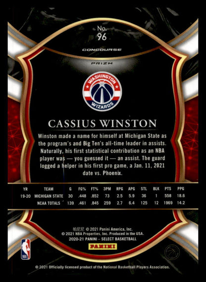 2021 Panini Select Blue #96 Cassius Winston Rookie Washington Wizards